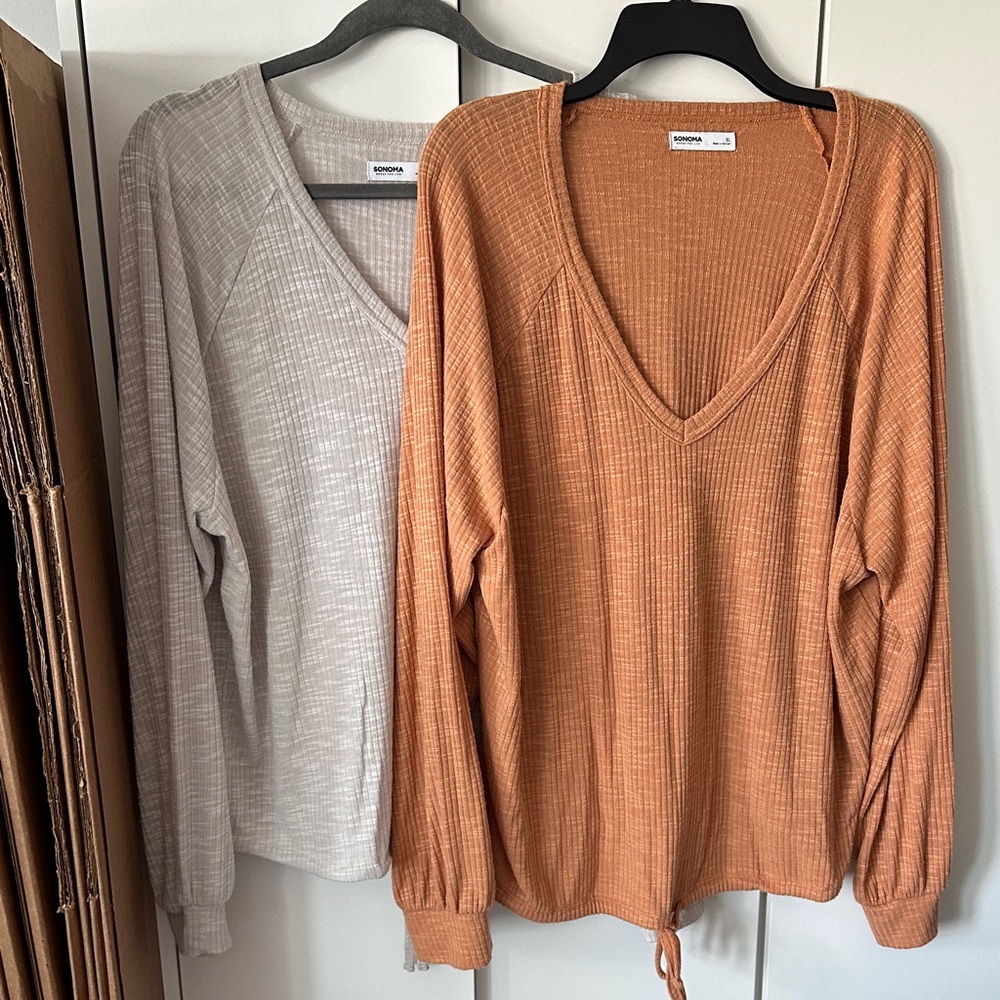 Sonoma Kohls V-Neck Sweater Duo in Orange and Light Gray
